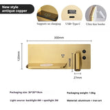 Multifunctionele Wandlamp – LED, USB & Draadloze Oplader, Zwart/Goud/Wit