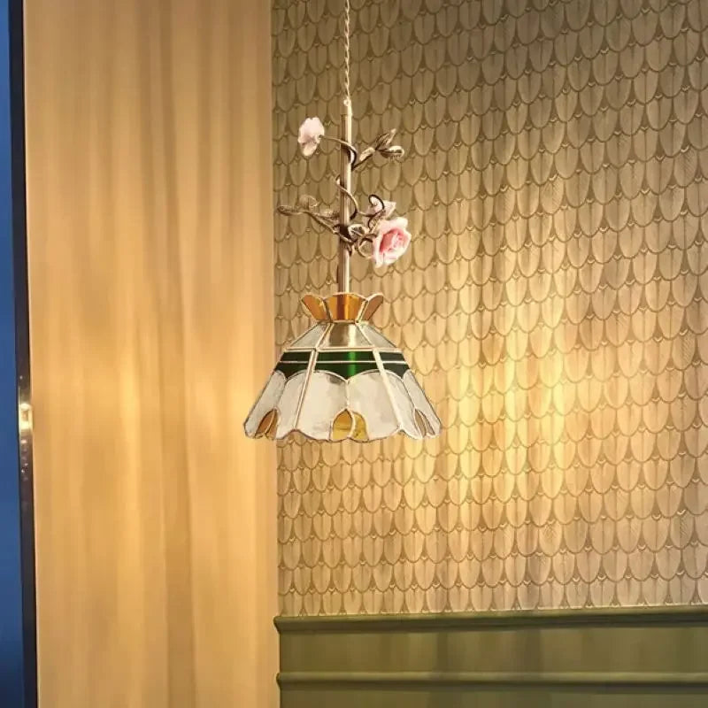 Vintage Franse Rozen Hanglamp – Massief Koper & Glas E27 LED