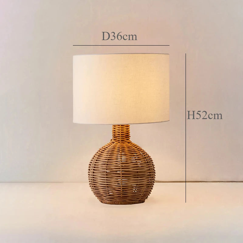 Japanse Rotan Tafellamp met Stoffen Kap – LED Bedlampje E27