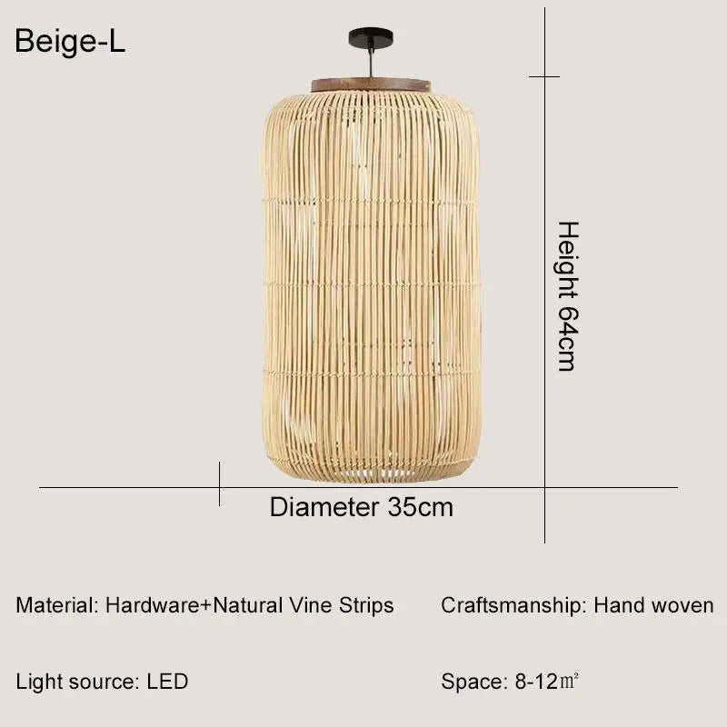 Japanse Rieten Hanglamp Wabi-Sabi Handgeweven E27 Voor Woonkamer