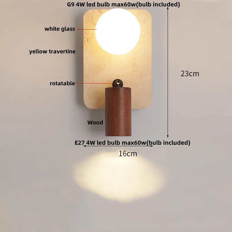 Travertin Wandlamp – Wabi-Sabi LED Natuursteen Bedlamp