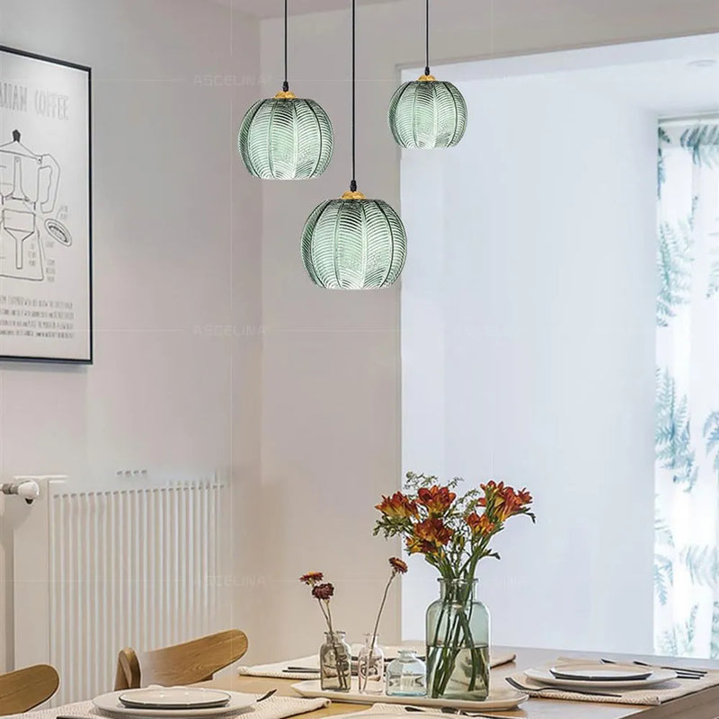 Nordic Hanglamp Glas Groen Bladmotief E27 Modern Woonkamer Slaapkamer