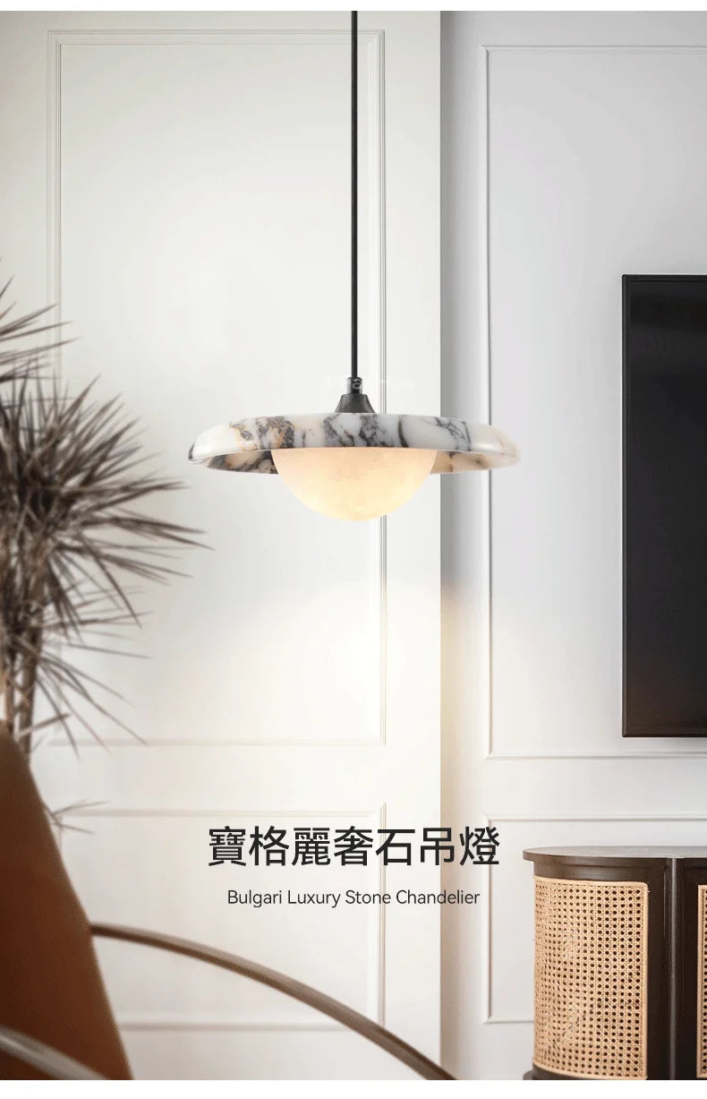 Zwarte Ronde Natuursteen Hanglamp – LED Plafondlamp 25cm