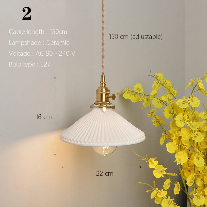Japanse Keramische Hanglamp – Scandinavische Witte Plafondlamp E27