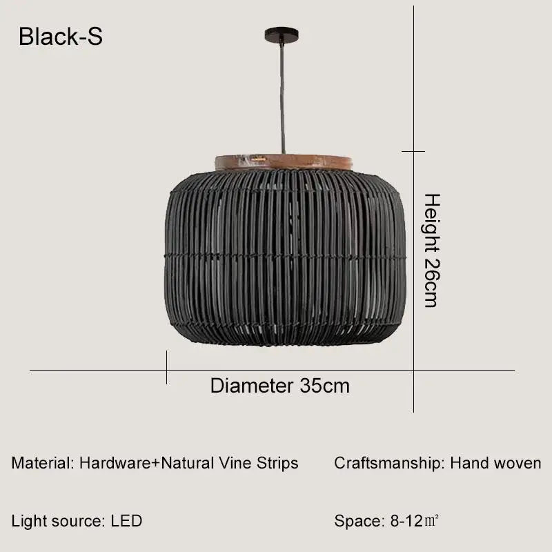 Japanse Rieten Hanglamp Wabi-Sabi Handgeweven E27 Voor Woonkamer