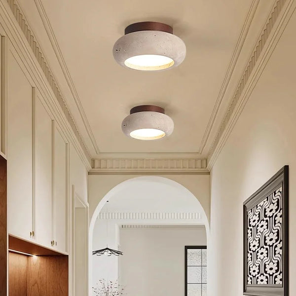 Nordic Plafondlamp LED Travertin & Hout – Modern Ellips Design