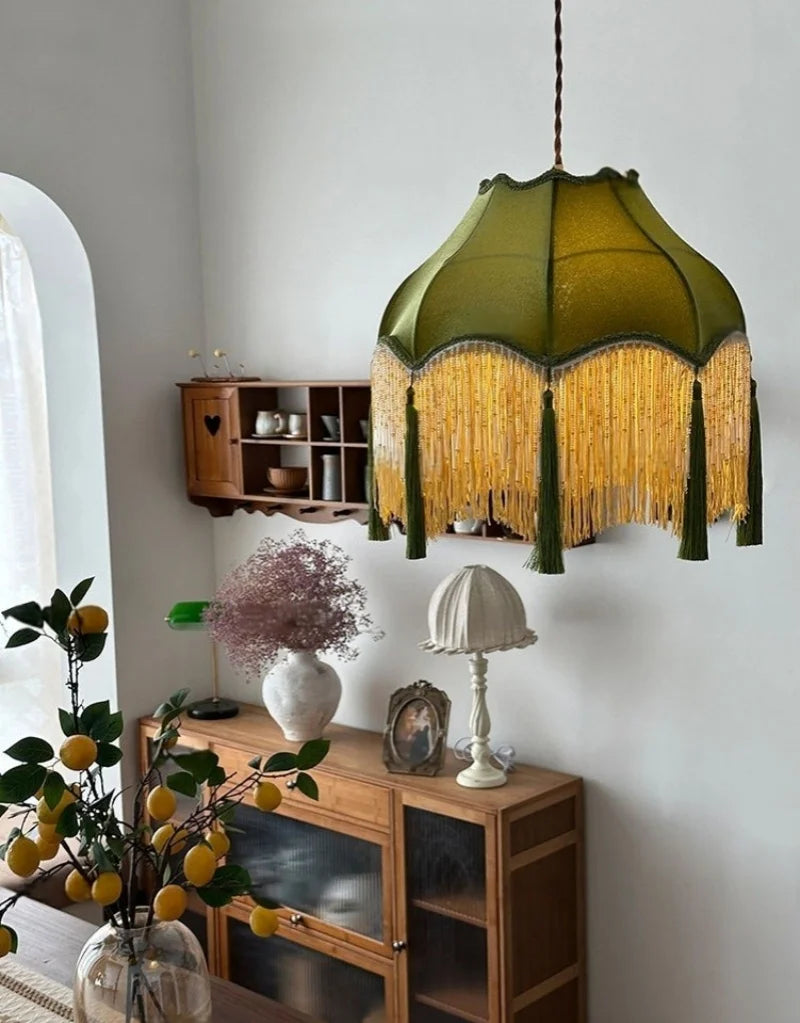 LED Hanglamp Groen Stoffen Kwast – Vintage Voor Woonkamer & Café