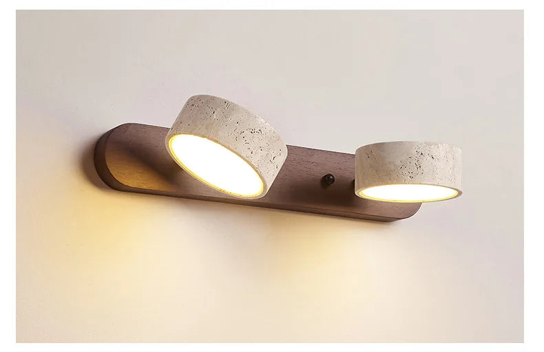 Travertin Wandlamp Rotatie – Natuursteen & Hout LED Bedlamp