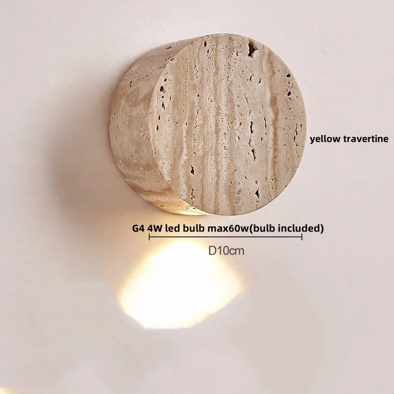 Travertin Wandlamp – Wabi-Sabi LED Natuursteen Bedlamp