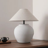 Nordic Wabi Sabi Keramische Tafellamp met Stoffen Kap – LED