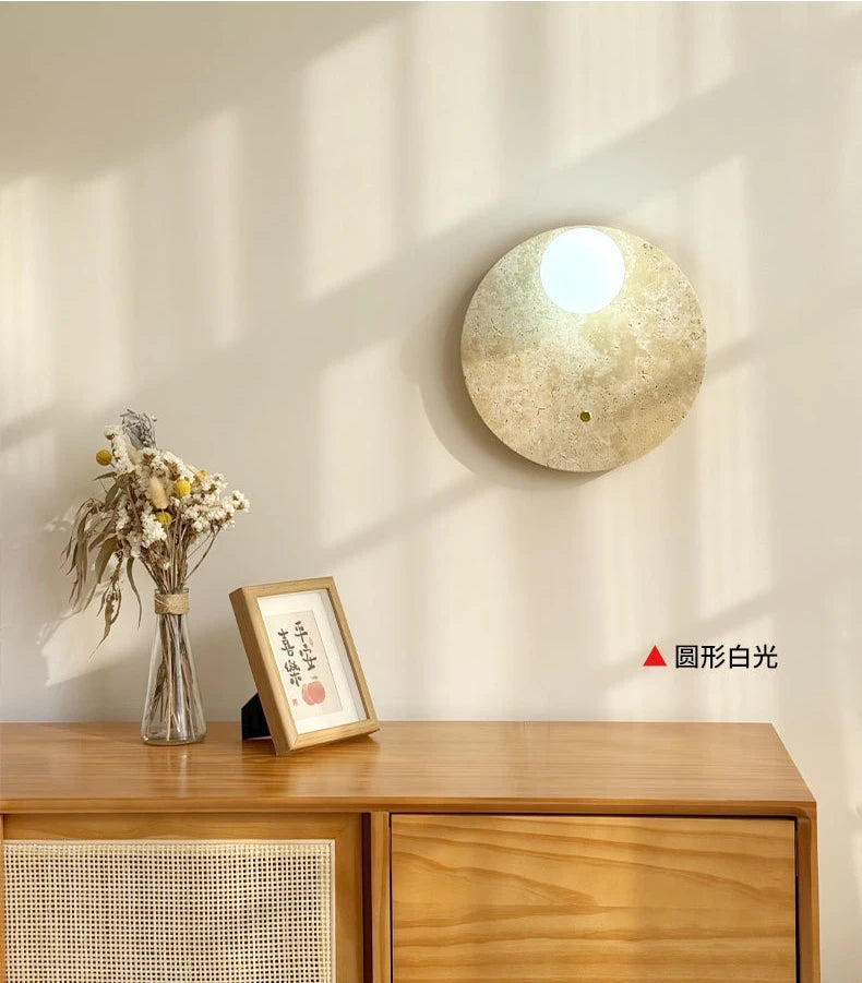 Travertin Wandlamp met Glazen Bol – Natuursteen G9 LED Sconce