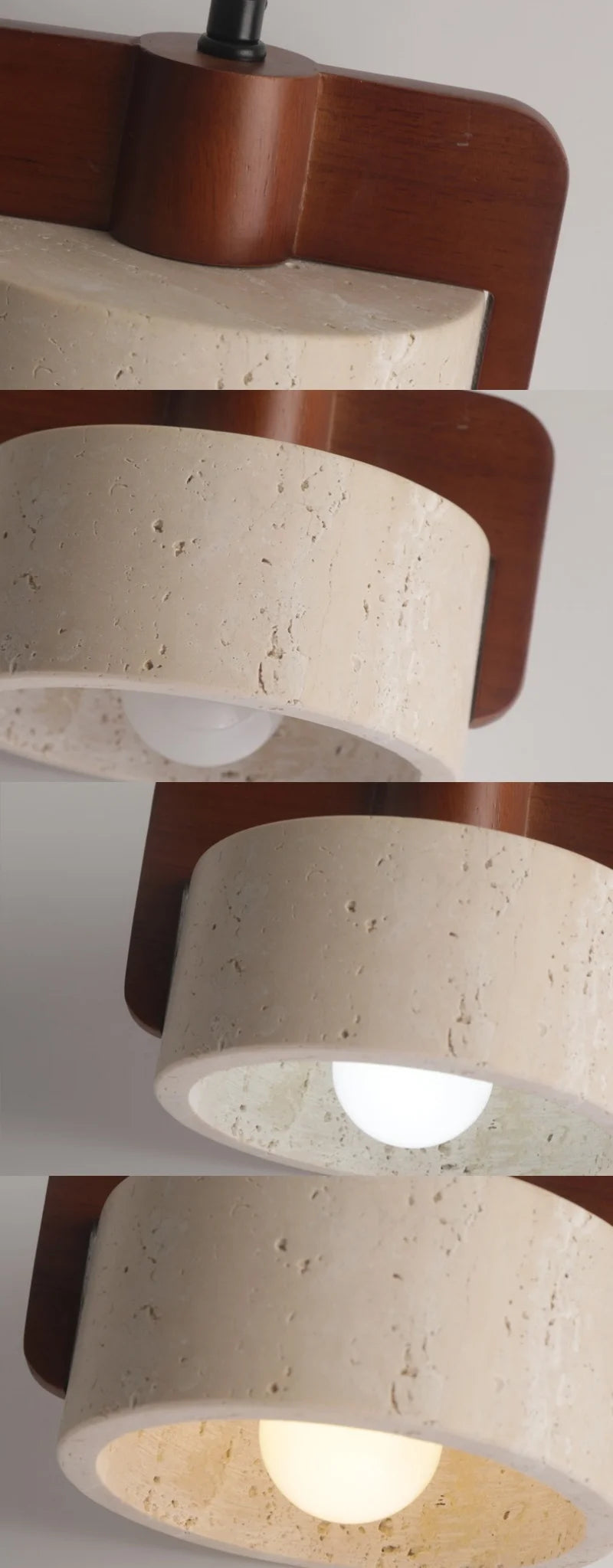Mid Century LED Hanglamp Hout & Geel Travertijn – Modern Design