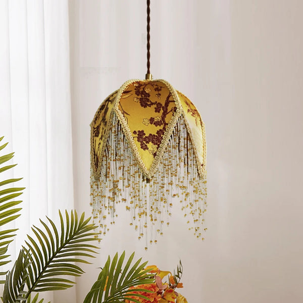 LED Hanglamp Groen/Geel Stof & Goud IJzer – Vintage Plafondlamp