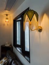 Vintage LED Wandlamp met Stoffen Kwast – Bedlamp Koperen Arm