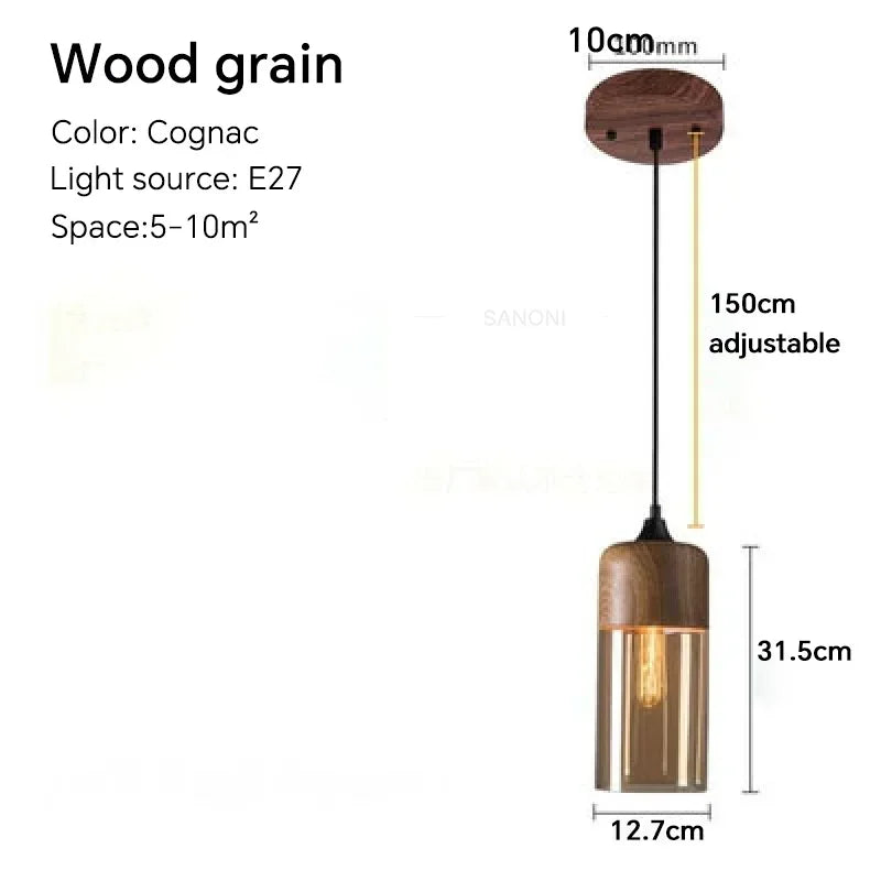 Nordic LED Hanglamp Glas & Hout – Moderne Plafondlamp E27