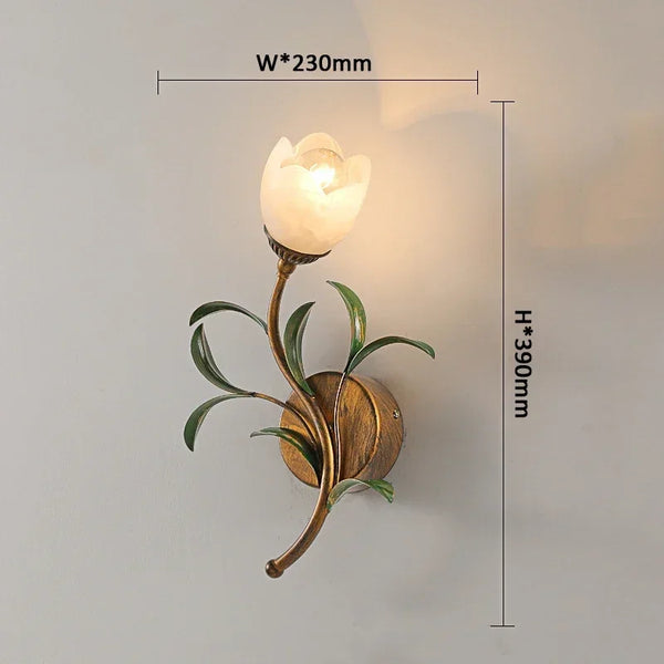 Franse Bloem Wandlamp – Vintage Glas & Metaal LED Bedlamp