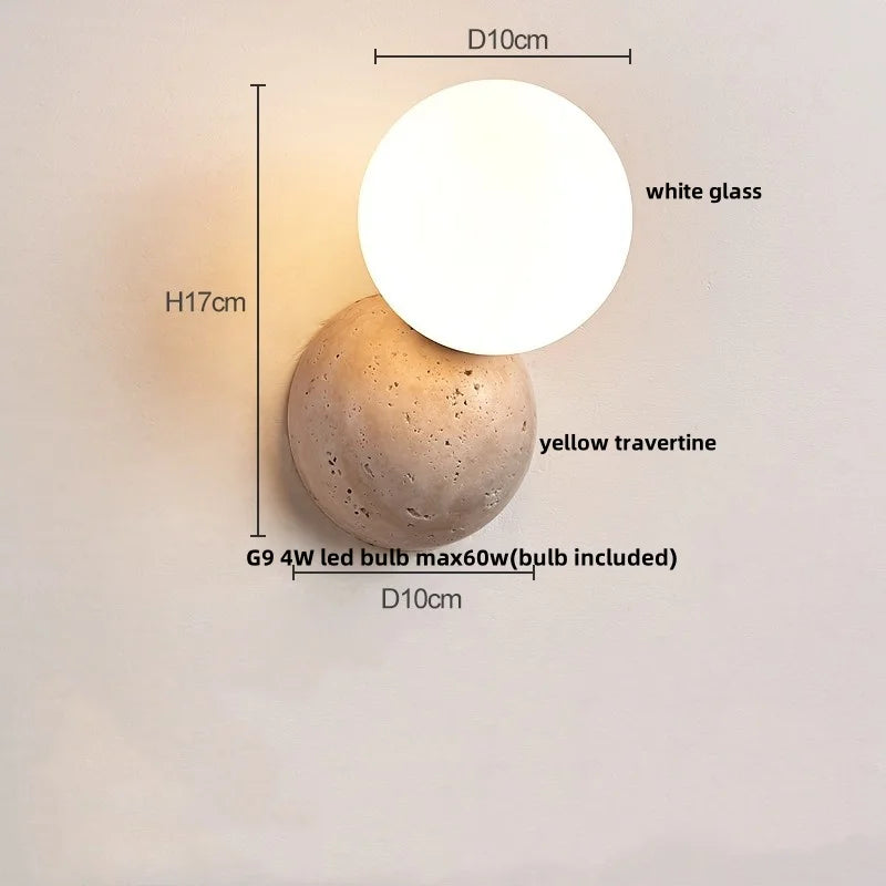 Travertin Wandlamp – Wabi-Sabi LED Natuursteen Bedlamp