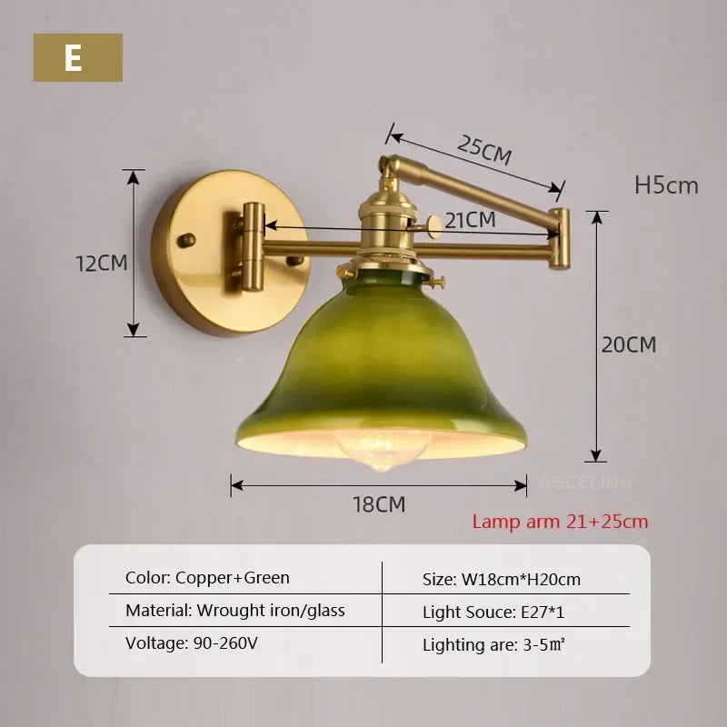 Retro Glazen Wandlamp E27 LED Moderne Leeslamp Met Verstelbare Arm