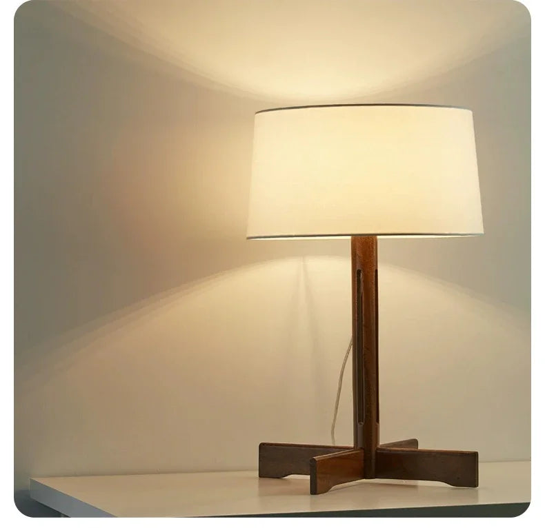 Vintage Wabi Sabi Houten Vloerlamp LED – Stoffen Kap voor Woonkamer