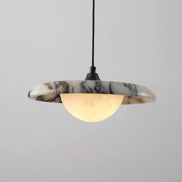 Zwarte Ronde Natuursteen Hanglamp – LED Plafondlamp 25cm