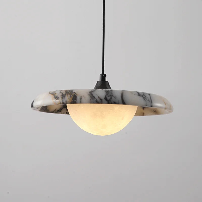 Zwarte Ronde Natuursteen Hanglamp – LED Plafondlamp 25cm