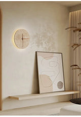 Travertin Wandlamp met Klok – LED Natuursteen Wabi-Sabi Design
