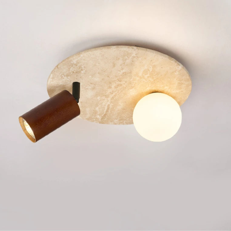Wabi-Sabi Plafondlamp – Travertin Steen LED Ø12cm/Ø15cm