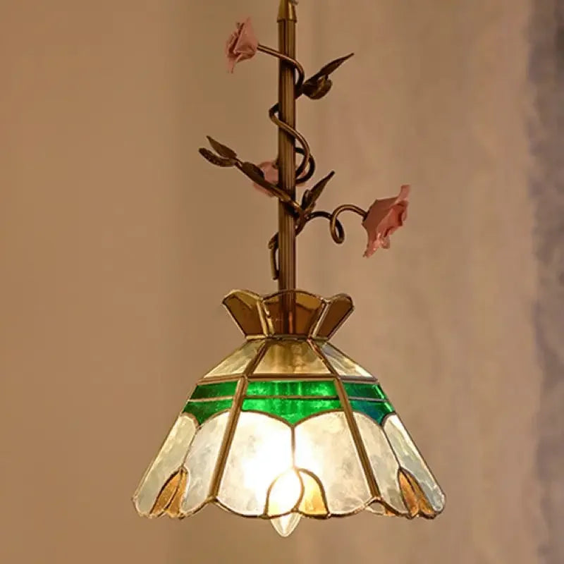 Vintage Franse Rozen Hanglamp – Massief Koper & Glas E27 LED