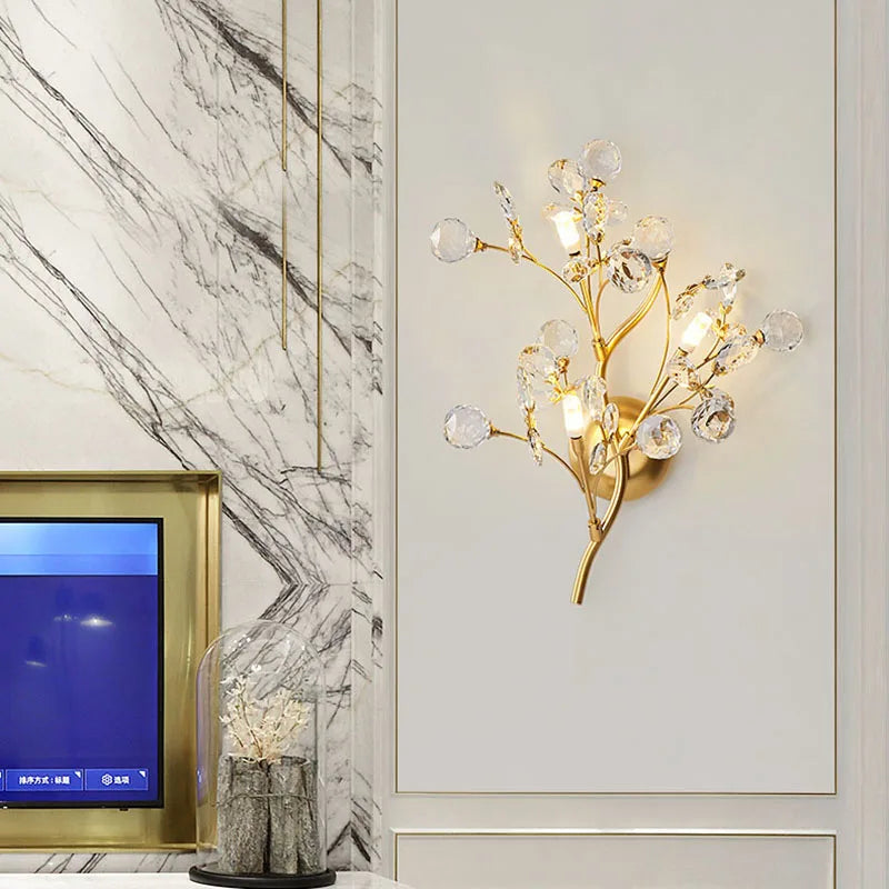 Kristallen Wandlamp Gouden Takken – LED G4 Slaapkamer & Woonkamer