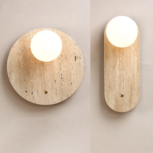 Travertin Wandlamp met Glazen Bol – Natuursteen G9 LED Sconce