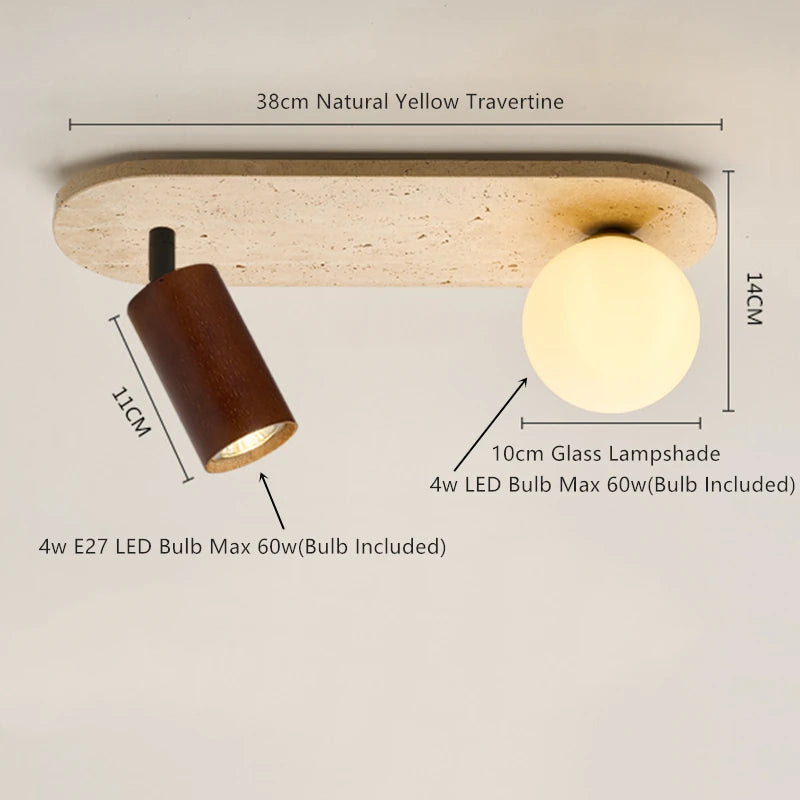 Wabi-Sabi Plafondlamp – Travertin Steen LED Ø12cm/Ø15cm