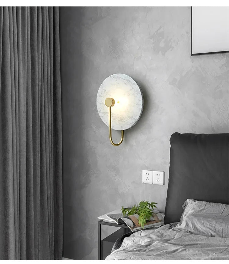 Ronde Marmeren Wandlamp – Nordic Minimalistisch LED Bedlamp