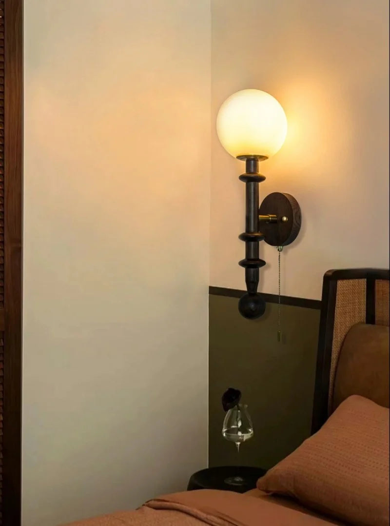 LED Wandlamp Glas & Hout – Vintage Bedlamp voor Woonkamer