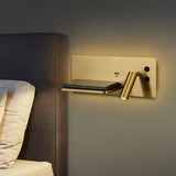 Multifunctionele Wandlamp – LED, USB & Draadloze Oplader, Zwart/Goud/Wit