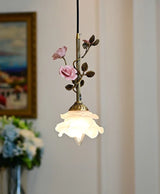 Vintage Franse Rozen Hanglamp – Massief Koper & Glas E27 LED