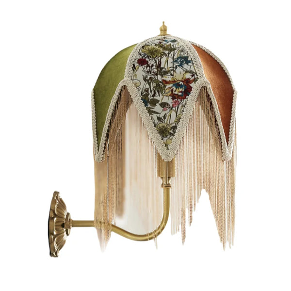 Vintage LED Wandlamp met Stoffen Kwast – Bedlamp Koperen Arm