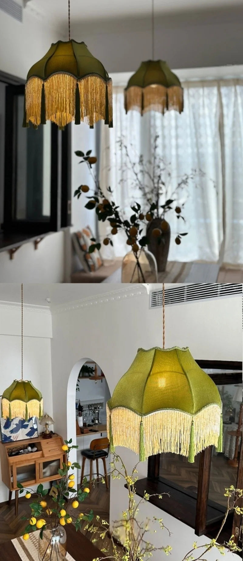 LED Hanglamp Groen Stoffen Kwast – Vintage Voor Woonkamer & Café