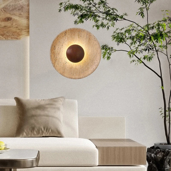 Wandlamp Natuursteen – Moderne LED Sconce met Donker Hout 25cm