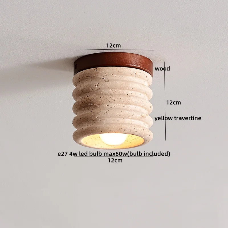 Nordic Plafondlamp LED Travertin & Hout – Modern Ellips Design