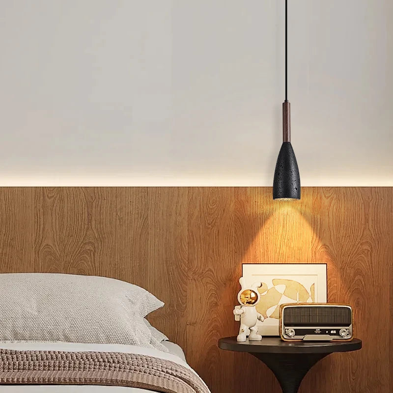 Nordic Houten Steen LED Hanglamp – Zwart/Geel – Modern Design