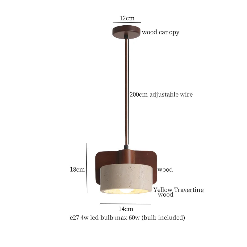Mid Century LED Hanglamp Hout & Geel Travertijn – Modern Design