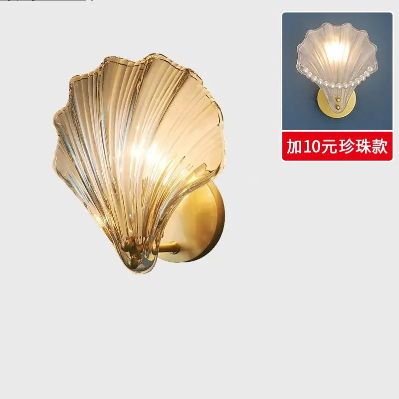 Nordic Glas Shell Wandlamp E14 – Modern Bedlamp voor Slaapkamer & Gang