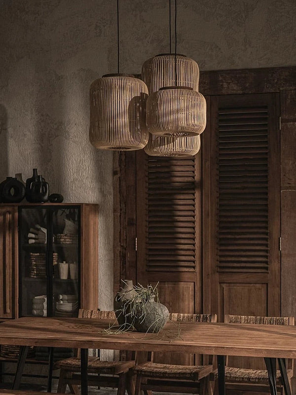 Japanse Rieten Hanglamp Wabi-Sabi Handgeweven E27 Voor Woonkamer