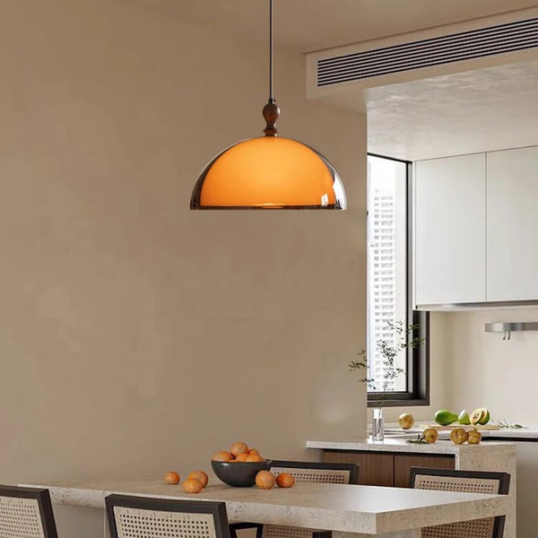 Rond Bruin Acryl Hanglamp Met Donker Hout Voor Eetkamer & Slaapkamer