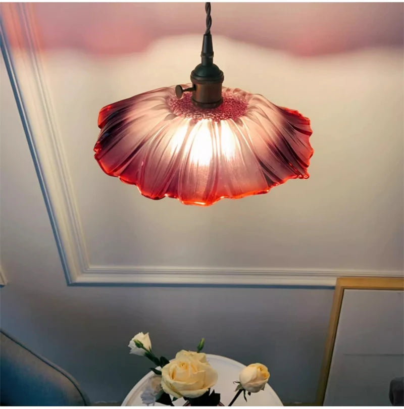 Vintage Bloem Hanglamp Glas E27 Voor Woonkamer, Slaapkamer & Bedside