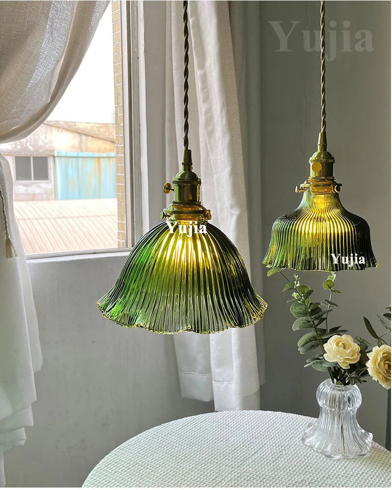 Groene Glazen Hanglamp – Vintage Moderne Plafondlamp E27
