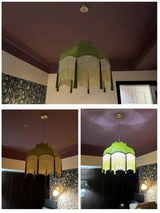 French Retro LED Hanglamp Groen – Koperen Stoffen Kwast Chandelier