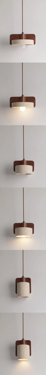 Mid Century LED Hanglamp Hout & Geel Travertijn – Modern Design