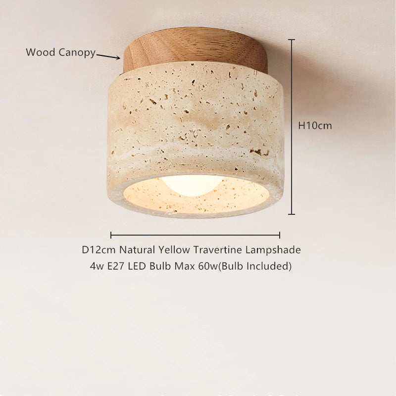 Wabi-Sabi Plafondlamp – Travertin Steen LED Ø12cm/Ø15cm