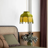 French Retro LED Hanglamp Groen – Koperen Stoffen Kwast Chandelier